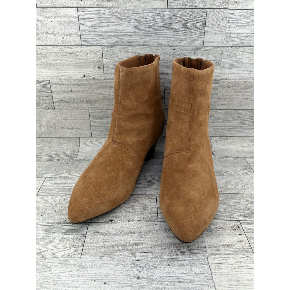 Clarks Collection Tan Suede Pointed Toe Block Heel Ankle Boots Women Size 6M